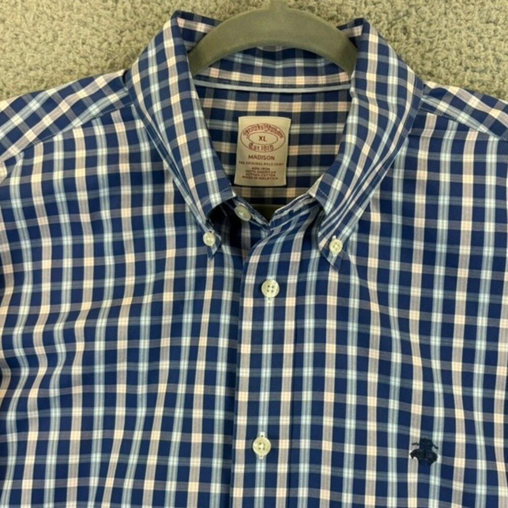 Brooks Brothers Shirt Mens XL Madison Blue Gingham Non Iron Supima Button Down